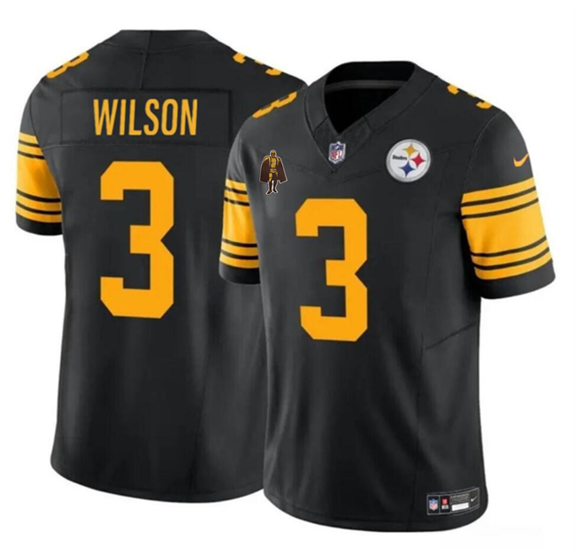 Men's Pittsburgh Steelers #3 Russell Wilson Black 2024 F.U.S.E. With Walter Payton Patch Vapor Untouchable Limited Stitched Jersey